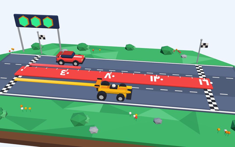 نموذج ثلاثيّ الأبعاد بأسلوب Low Poly — السرعة: أيّ السيارتين قطعت مسافة أكبر؟