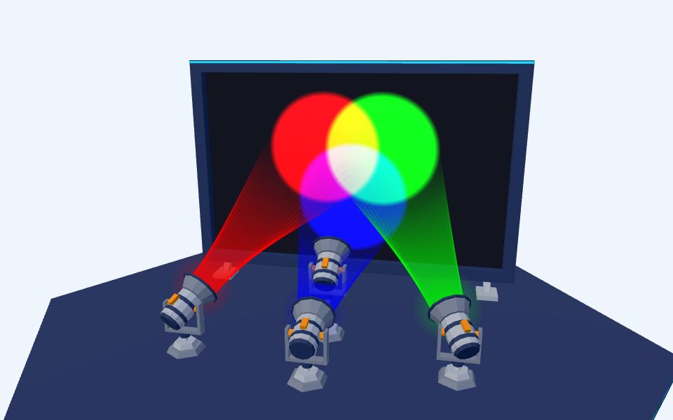 نموذج ثلاثيّ الأبعاد بأسلوب Low Poly — جمع الألوان: الأحمر والأخضر والأزرق يصنعون الأبيض