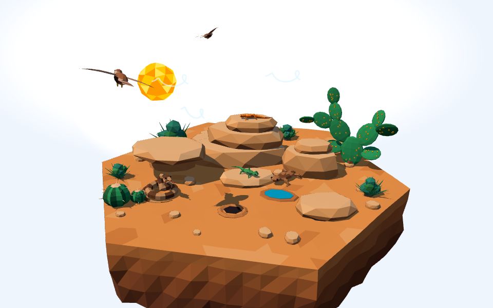 نموذج ثلاثيّ الأبعاد بأسلوب Low Poly — نظام بيئي صحراوي