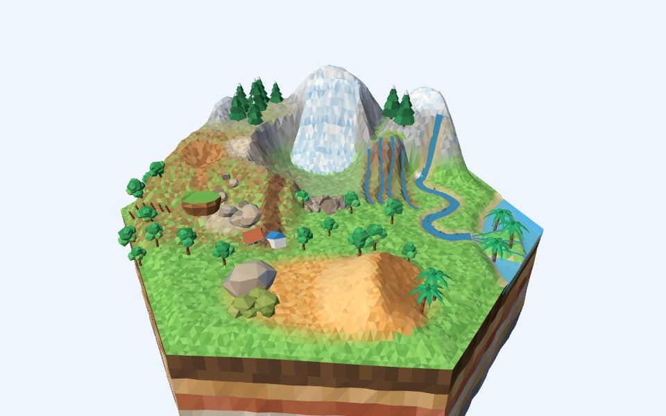 نموذج ثلاثيّ الأبعاد بأسلوب Low Poly — عوامل التعرية تنحت سطح الأرض