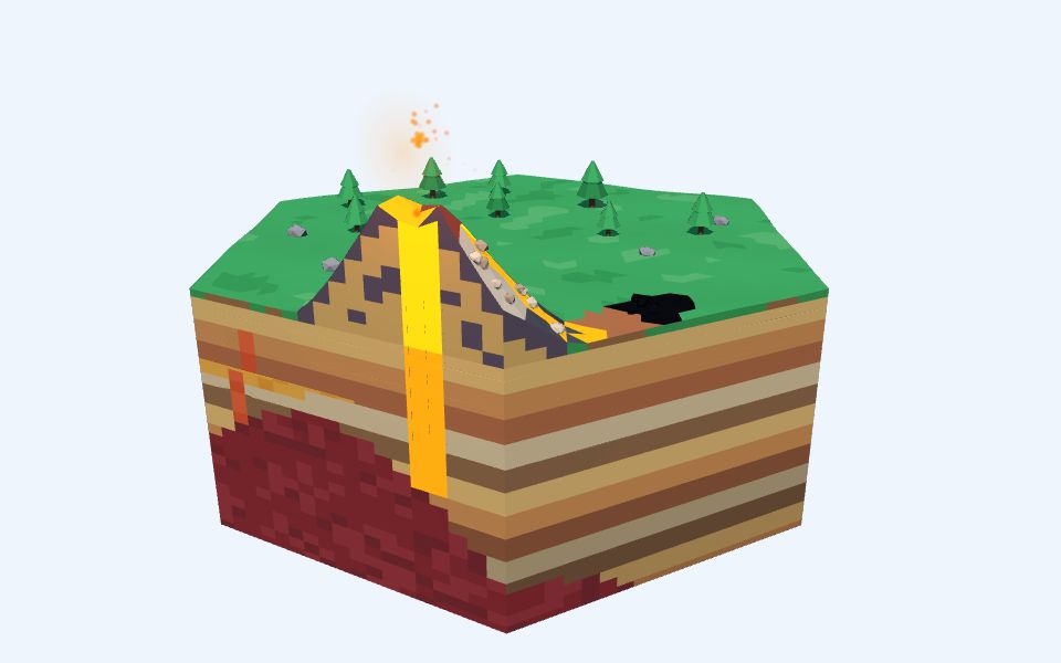 نموذج ثلاثيّ الأبعاد بأسلوب Low Poly — الصخور النارية: سطحية وجوفية