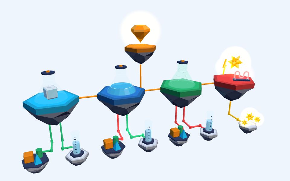 نموذج ثلاثيّ الأبعاد بأسلوب Low Poly — أنواع المادة: صلب وسائل وغاز وبلازما