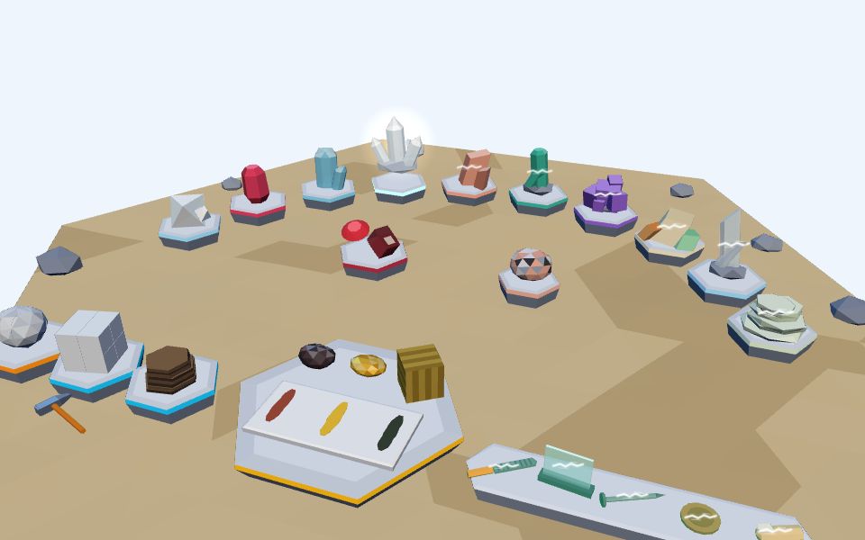 نموذج ثلاثيّ الأبعاد بأسلوب Low Poly — مختبر المعادن: البلورات والقساوة والانفصام