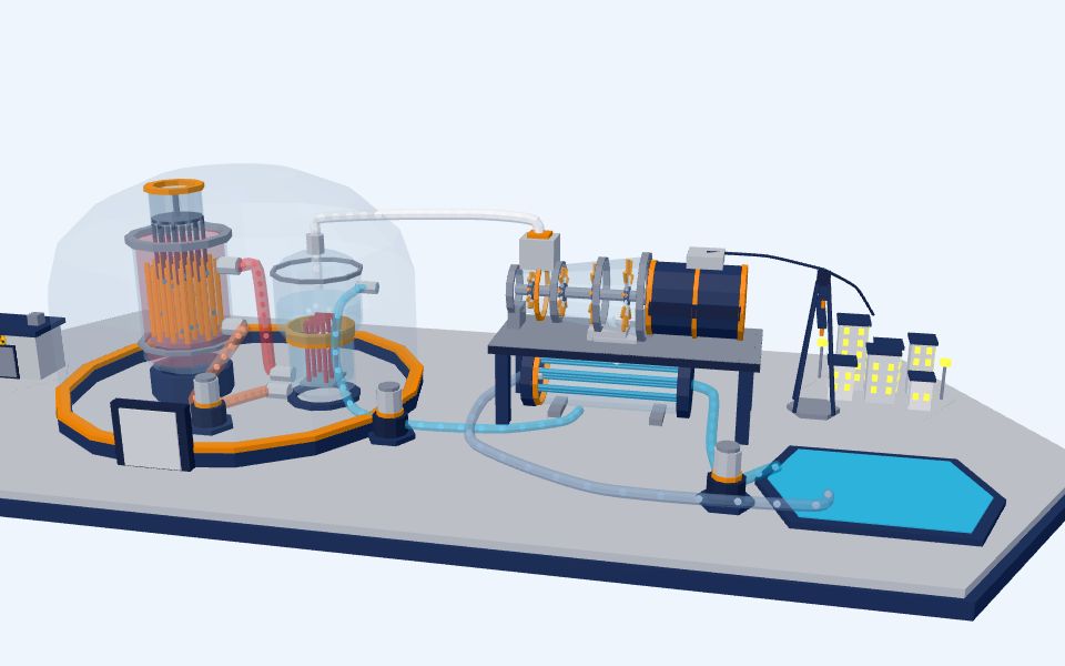 نموذج ثلاثيّ الأبعاد بأسلوب Low Poly — المفاعل النووي: قضبان التحكم والتفاعل المتسلسل