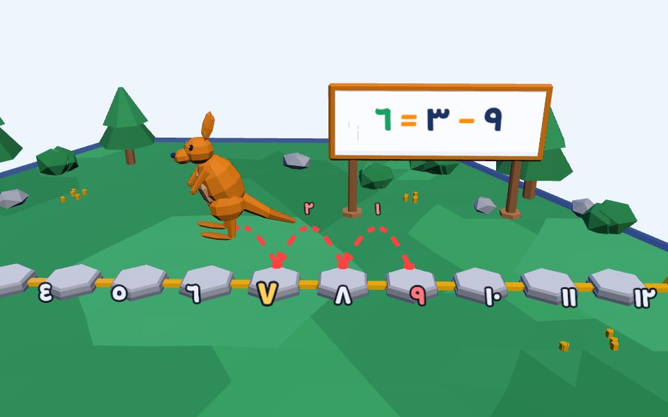 نموذج ثلاثيّ الأبعاد بأسلوب Low Poly — قفزات الكنغر: الطرح على خطّ الأعداد
