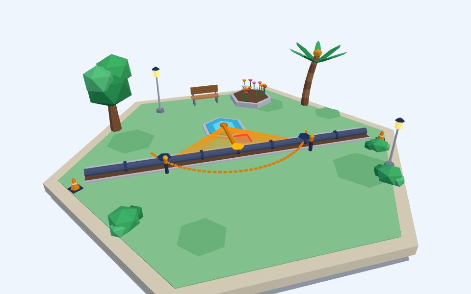نموذج ثلاثيّ الأبعاد بأسلوب Low Poly — البعد بين نقطة ومستقيم: الشاقول وأنبوب التصريف