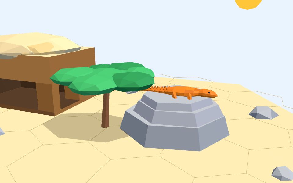 نموذج ثلاثيّ الأبعاد بأسلوب Low Poly — السحلية تنظّم حرارتها بسلوكها