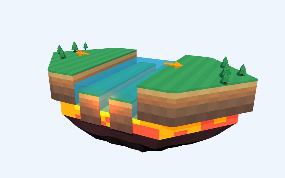 نموذج ثلاثيّ الأبعاد بأسلوب Low Poly — الوديان الخسفية: من انهدام إلى محيط