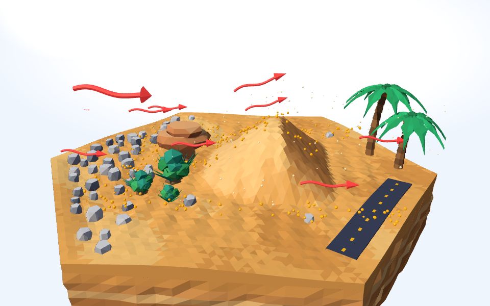 نموذج ثلاثيّ الأبعاد بأسلوب Low Poly — الرياح وهجرة الكثبان الرملية