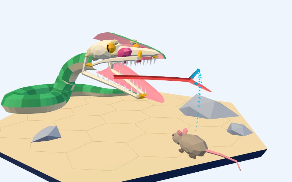 نموذج ثلاثيّ الأبعاد بأسلوب Low Poly — الأفعى: لسانٌ يشمّ وفكٌّ يتمدّد