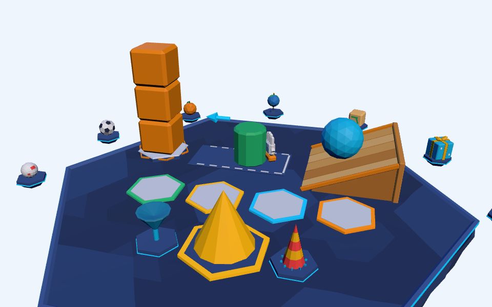 نموذج ثلاثيّ الأبعاد بأسلوب Low Poly — المجسّمات: يتدحرج، يتراصّ، ينزلق