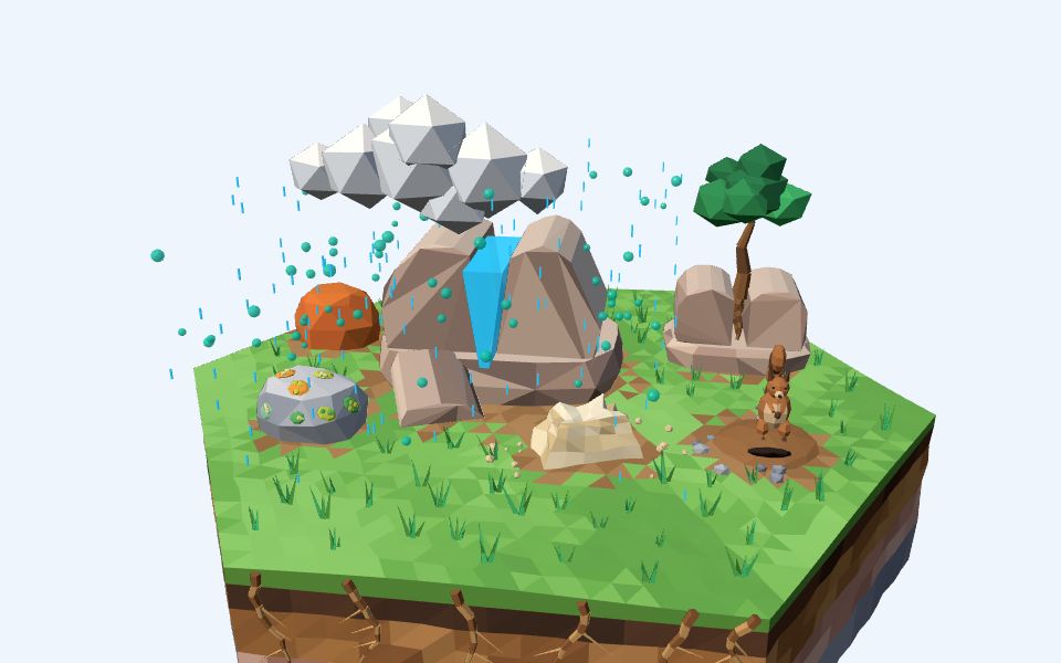 نموذج ثلاثيّ الأبعاد بأسلوب Low Poly — التجوية: الجليد يكسر الصخر